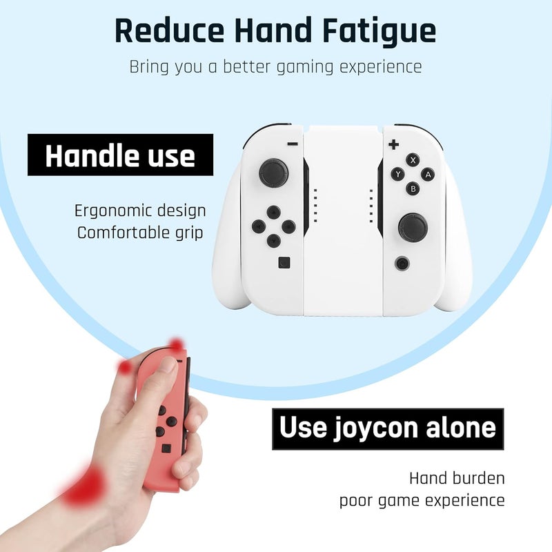 F'DIARY Comfort Charging Grip Compatible with Nintendo Switch and Switch OLED Joycon, Handheld Accessories for Joycon Controller with LED Indicator with Charging Cable and 6 Thumb Caps - Image 2